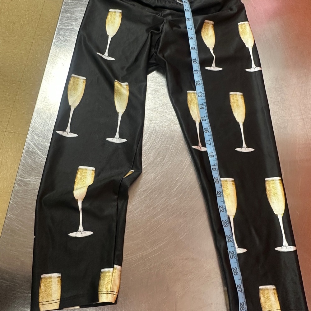 Goldsheep Black Leggings with Gold Champagne Glass Print